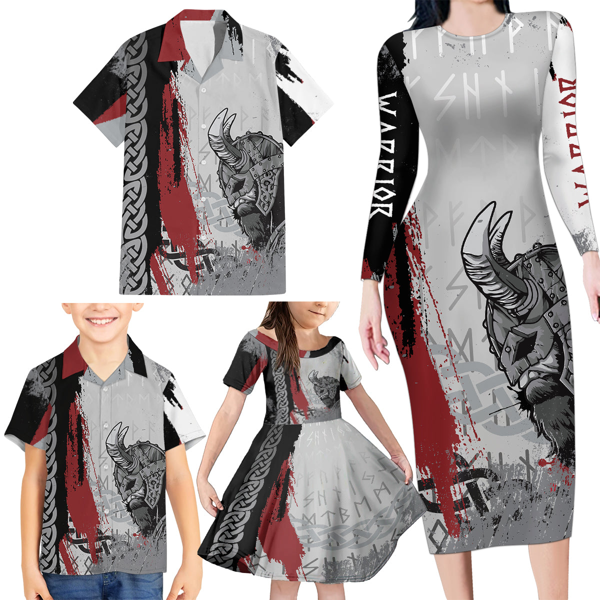 Viking Family Matching Long Sleeve Bodycon Dress and Hawaiian Shirt Warrior Come To Valhalla - Wonder Print Shop