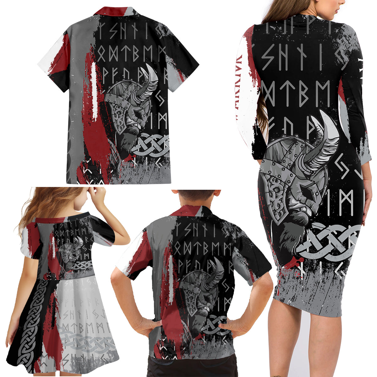 Viking Family Matching Long Sleeve Bodycon Dress and Hawaiian Shirt Warrior Come To Valhalla - Wonder Print Shop