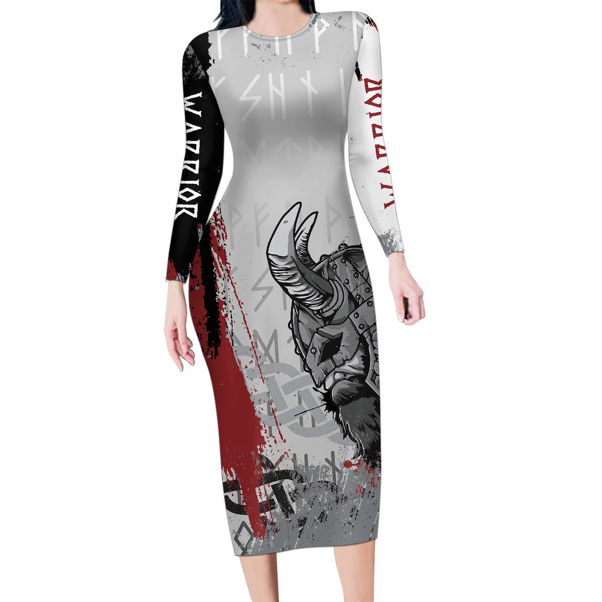 Viking Family Matching Long Sleeve Bodycon Dress and Hawaiian Shirt Warrior Come To Valhalla - Wonder Print Shop