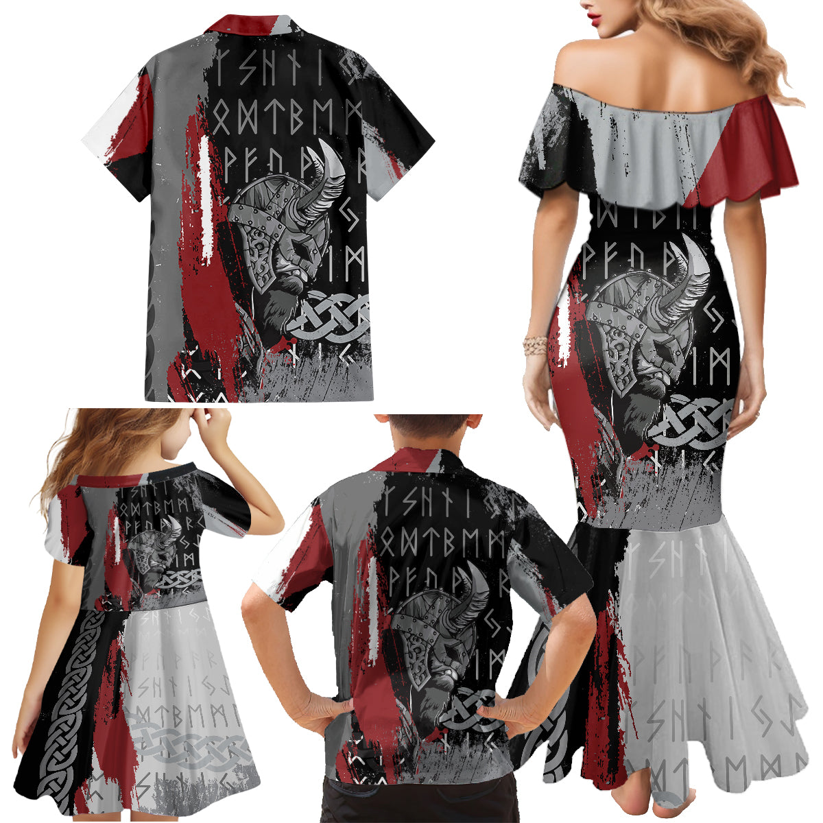 Viking Family Matching Mermaid Dress and Hawaiian Shirt Warrior Come To Valhalla - Wonder Print Shop