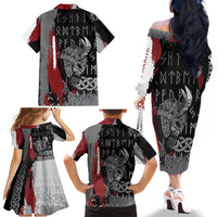 Viking Family Matching Off Shoulder Long Sleeve Dress and Hawaiian Shirt Warrior Come To Valhalla - Wonder Print Shop