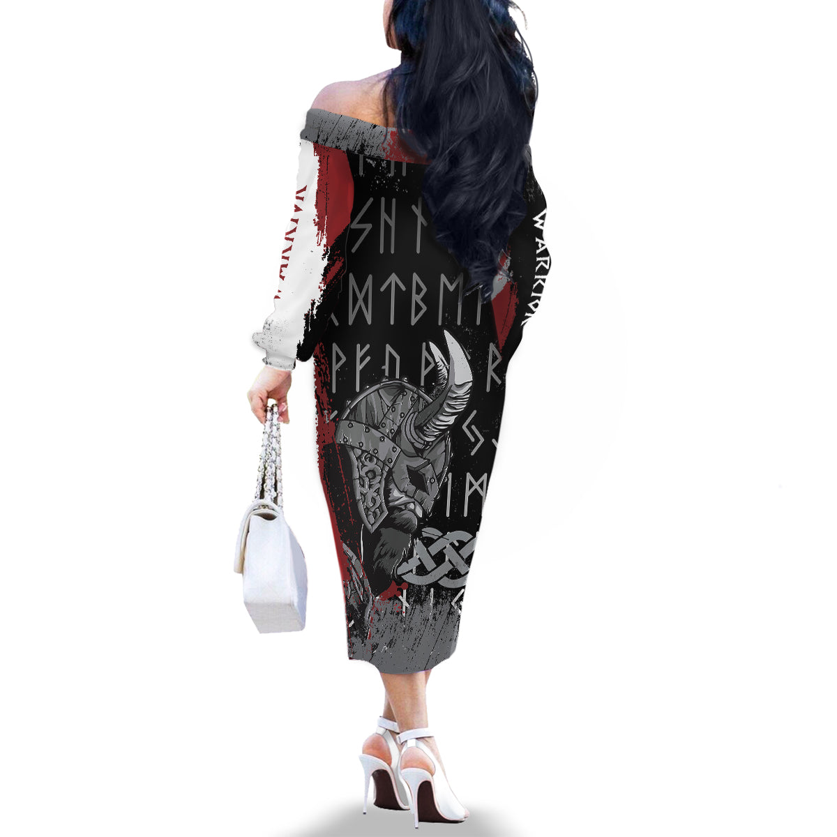 Viking Family Matching Off Shoulder Long Sleeve Dress and Hawaiian Shirt Warrior Come To Valhalla - Wonder Print Shop