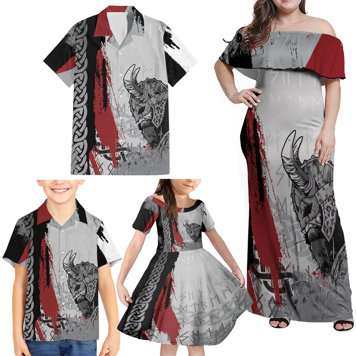 Viking Family Matching Off Shoulder Maxi Dress and Hawaiian Shirt Warrior Come To Valhalla - Wonder Print Shop