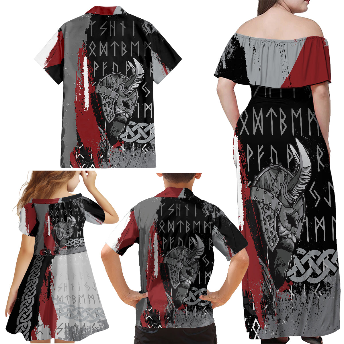 Viking Family Matching Off Shoulder Maxi Dress and Hawaiian Shirt Warrior Come To Valhalla - Wonder Print Shop