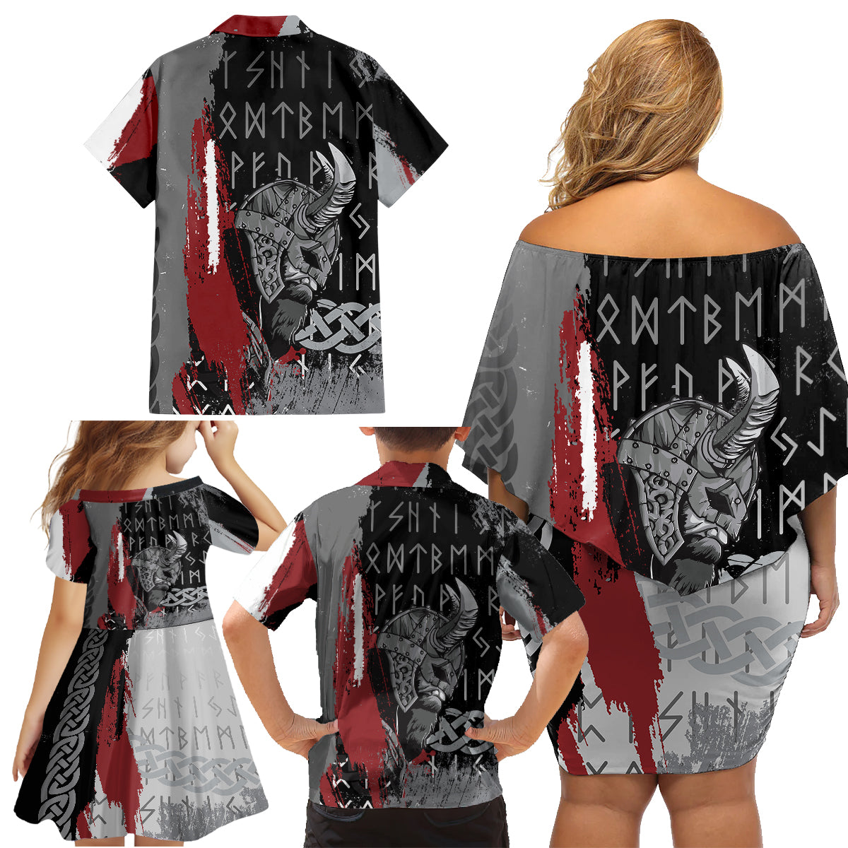 Viking Family Matching Off Shoulder Short Dress and Hawaiian Shirt Warrior Come To Valhalla - Wonder Print Shop