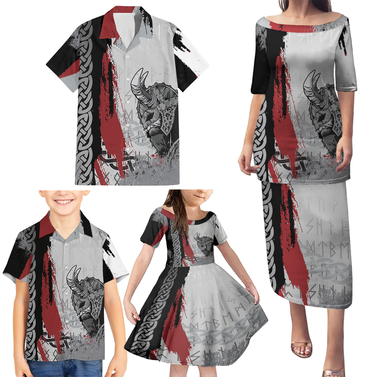 Viking Family Matching Puletasi Dress and Hawaiian Shirt Warrior Come To Valhalla - Wonder Print Shop