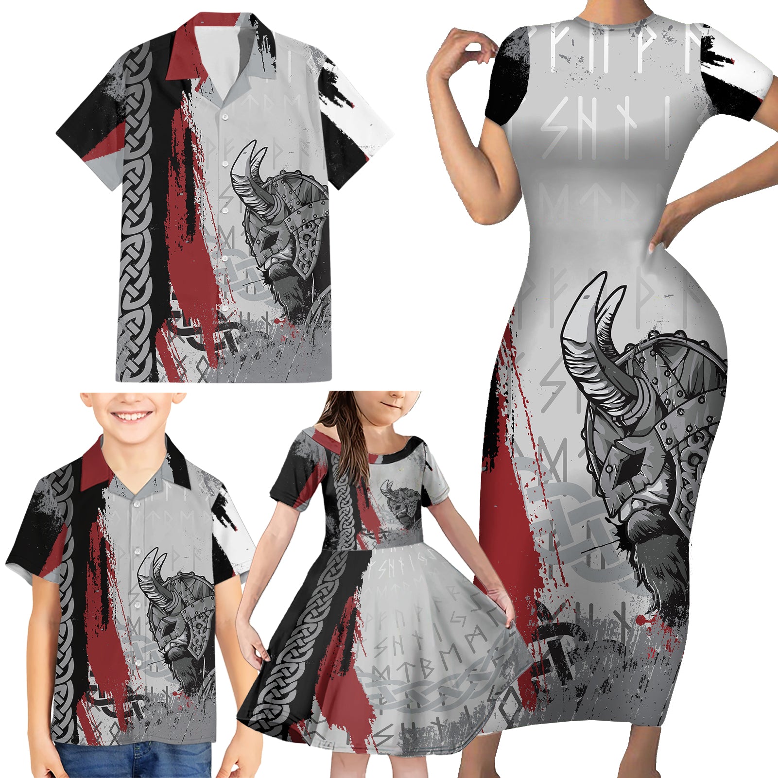 Viking Family Matching Short Sleeve Bodycon Dress and Hawaiian Shirt Warrior Come To Valhalla - Wonder Print Shop