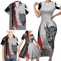 Viking Family Matching Short Sleeve Bodycon Dress and Hawaiian Shirt Warrior Come To Valhalla - Wonder Print Shop