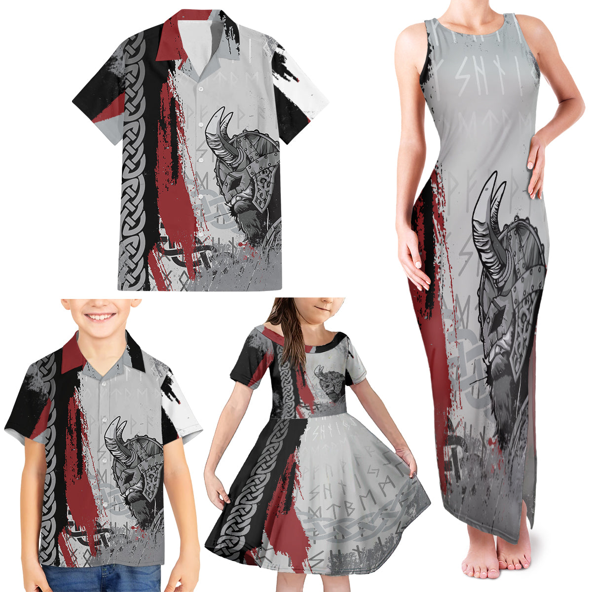 Viking Family Matching Tank Maxi Dress and Hawaiian Shirt Warrior Come To Valhalla - Wonder Print Shop