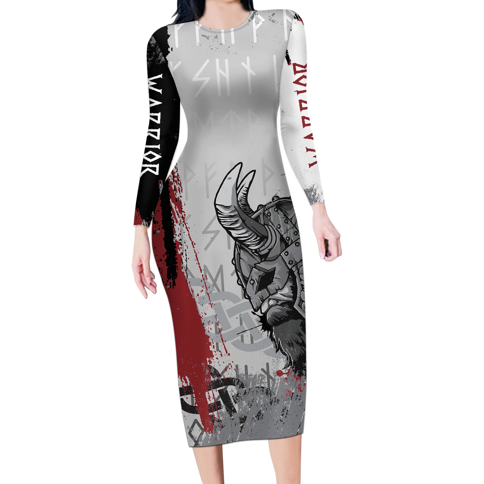 Viking Long Sleeve Bodycon Dress Warrior Come To Valhalla - Wonder Print Shop
