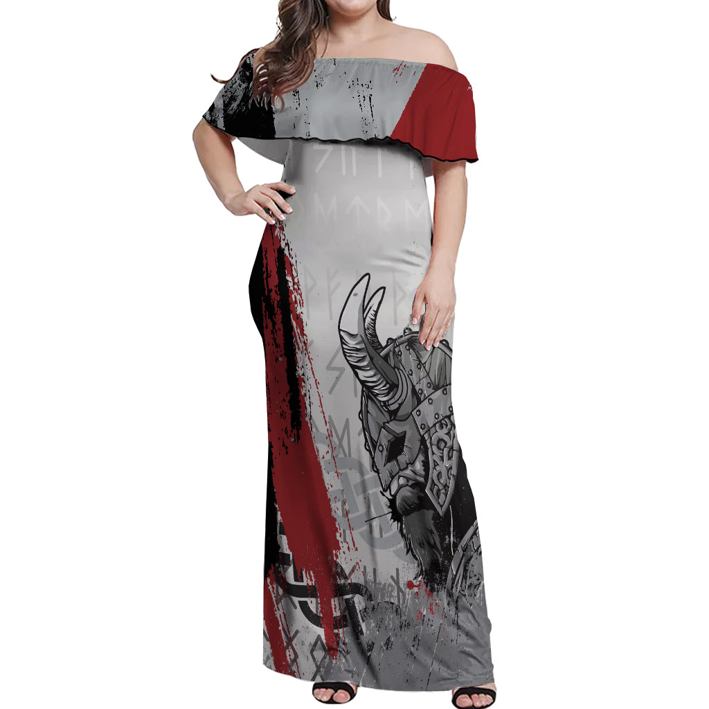 Viking Off Shoulder Maxi Dress Warrior Come To Valhalla - Wonder Print Shop
