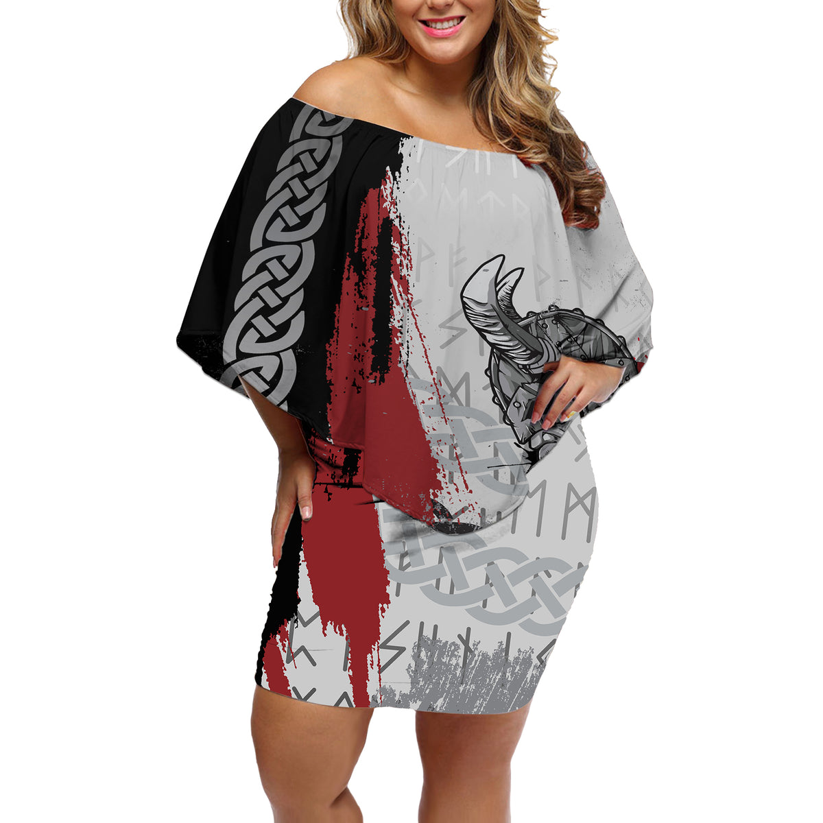 Viking Off Shoulder Short Dress Warrior Come To Valhalla - Wonder Print Shop