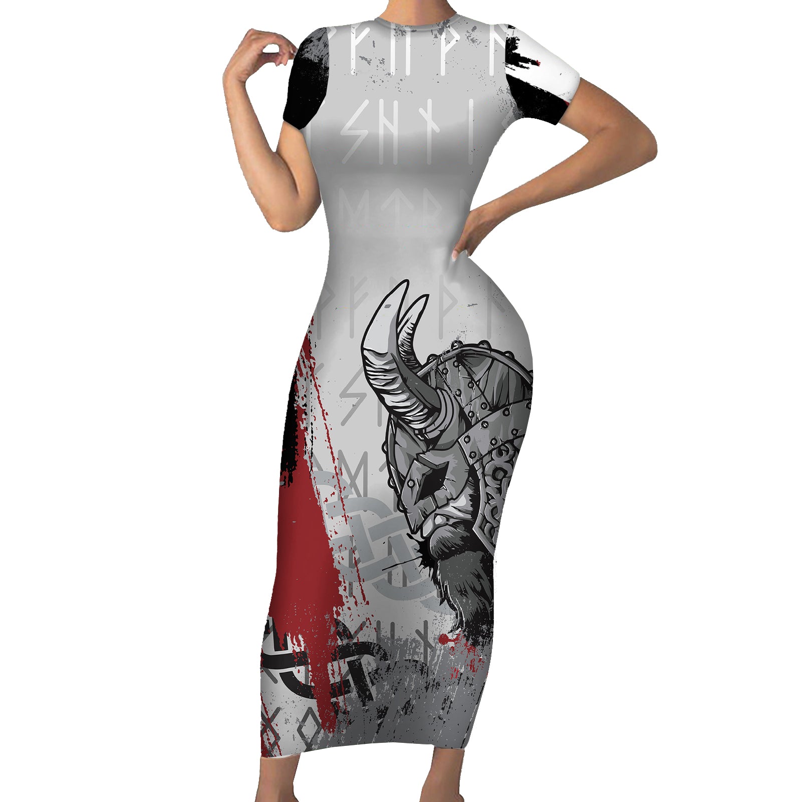 Viking Short Sleeve Bodycon Dress Warrior Come To Valhalla - Wonder Print Shop
