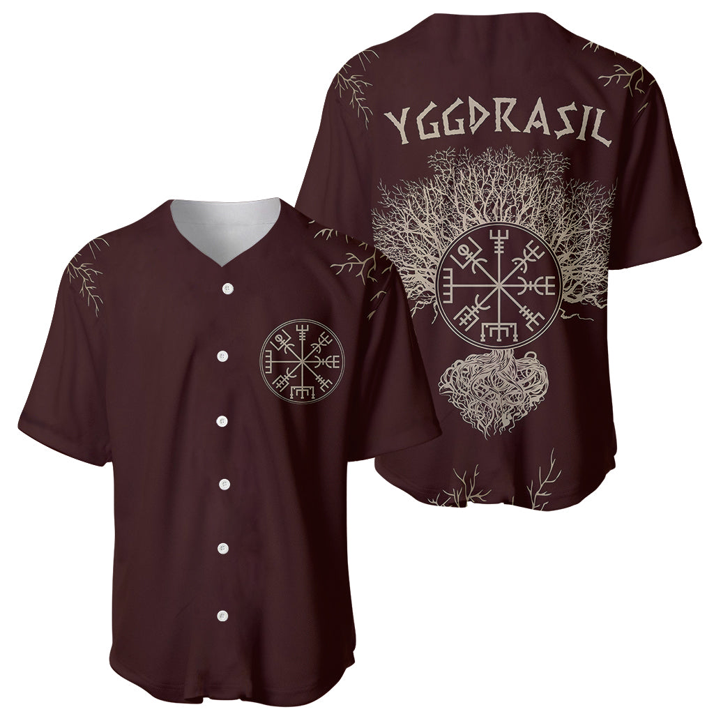 Viking Baseball Jersey Yggdrasil Pattern And Ancient Rune - Wonder Print Shop
