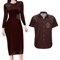 Viking Couples Matching Long Sleeve Bodycon Dress and Hawaiian Shirt Yggdrasil Pattern And Ancient Rune - Wonder Print Shop