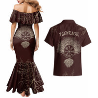 Viking Couples Matching Mermaid Dress and Hawaiian Shirt Yggdrasil Pattern And Ancient Rune - Wonder Print Shop