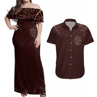 Viking Couples Matching Off Shoulder Maxi Dress and Hawaiian Shirt Yggdrasil Pattern And Ancient Rune - Wonder Print Shop