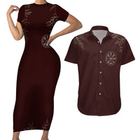 Viking Couples Matching Short Sleeve Bodycon Dress and Hawaiian Shirt Yggdrasil Pattern And Ancient Rune - Wonder Print Shop