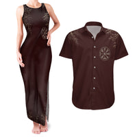 Viking Couples Matching Tank Maxi Dress and Hawaiian Shirt Yggdrasil Pattern And Ancient Rune - Wonder Print Shop