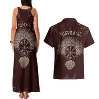 Viking Couples Matching Tank Maxi Dress and Hawaiian Shirt Yggdrasil Pattern And Ancient Rune - Wonder Print Shop