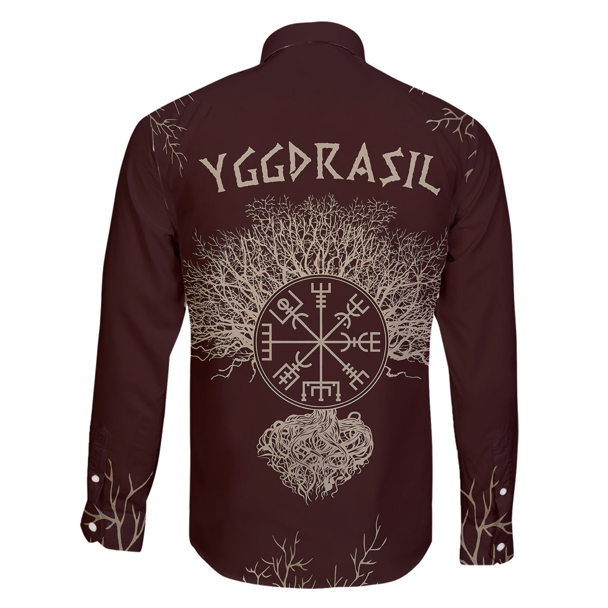 Viking Family Matching Off Shoulder Long Sleeve Dress and Hawaiian Shirt Yggdrasil Pattern And Ancient Rune - Wonder Print Shop