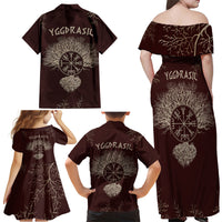 Viking Family Matching Off Shoulder Maxi Dress and Hawaiian Shirt Yggdrasil Pattern And Ancient Rune - Wonder Print Shop