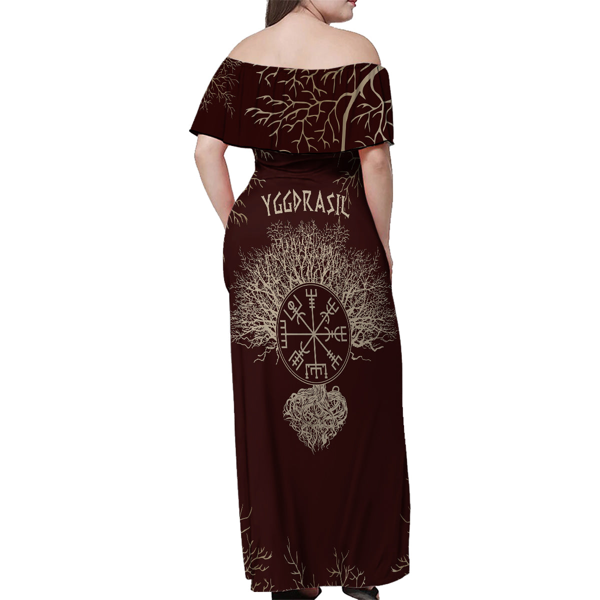 Viking Family Matching Off Shoulder Maxi Dress and Hawaiian Shirt Yggdrasil Pattern And Ancient Rune - Wonder Print Shop