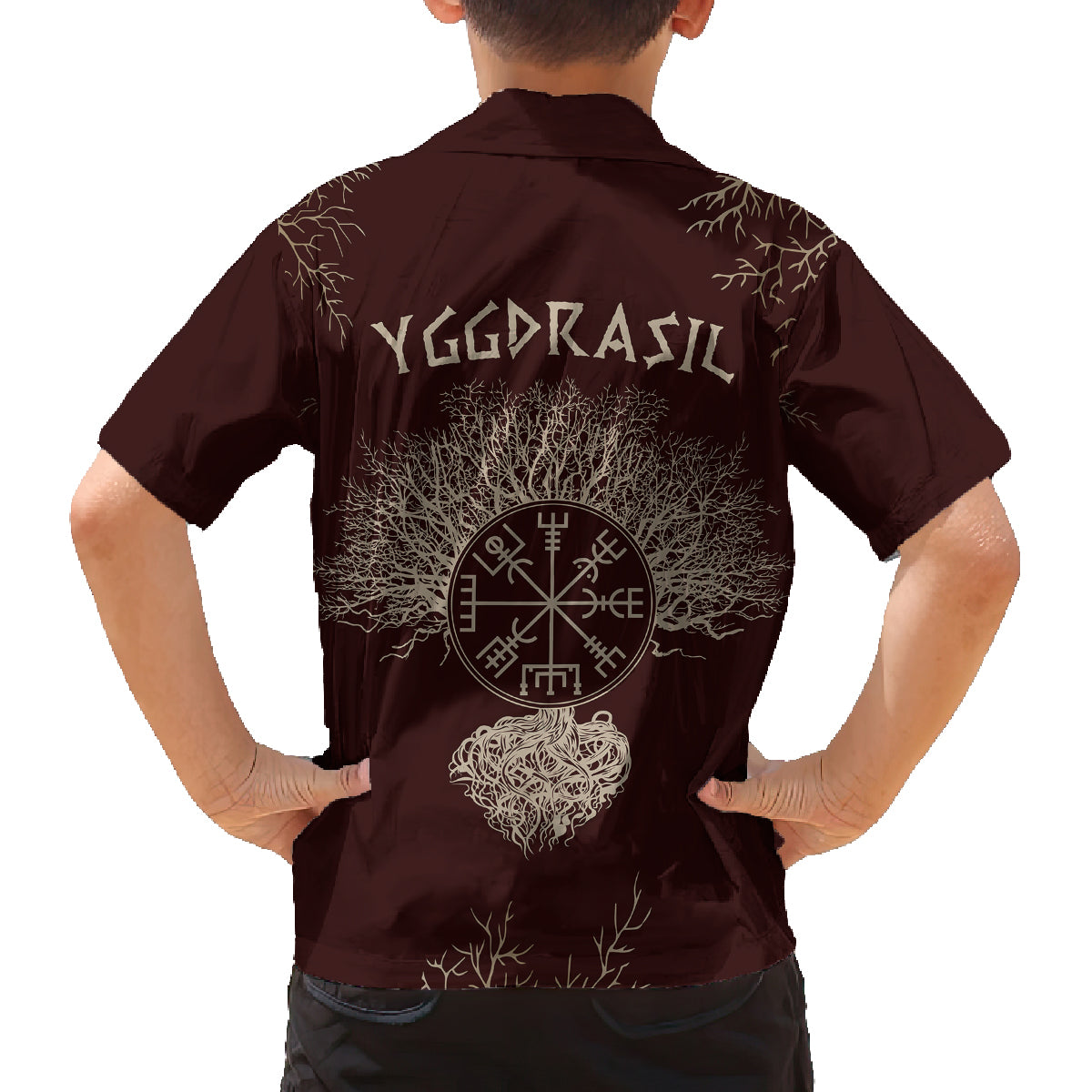 Viking Family Matching Off Shoulder Short Dress and Hawaiian Shirt Yggdrasil Pattern And Ancient Rune - Wonder Print Shop