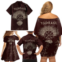 Viking Family Matching Off Shoulder Short Dress and Hawaiian Shirt Yggdrasil Pattern And Ancient Rune - Wonder Print Shop