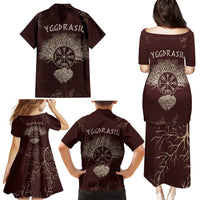 Viking Family Matching Puletasi Dress and Hawaiian Shirt Yggdrasil Pattern And Ancient Rune - Wonder Print Shop