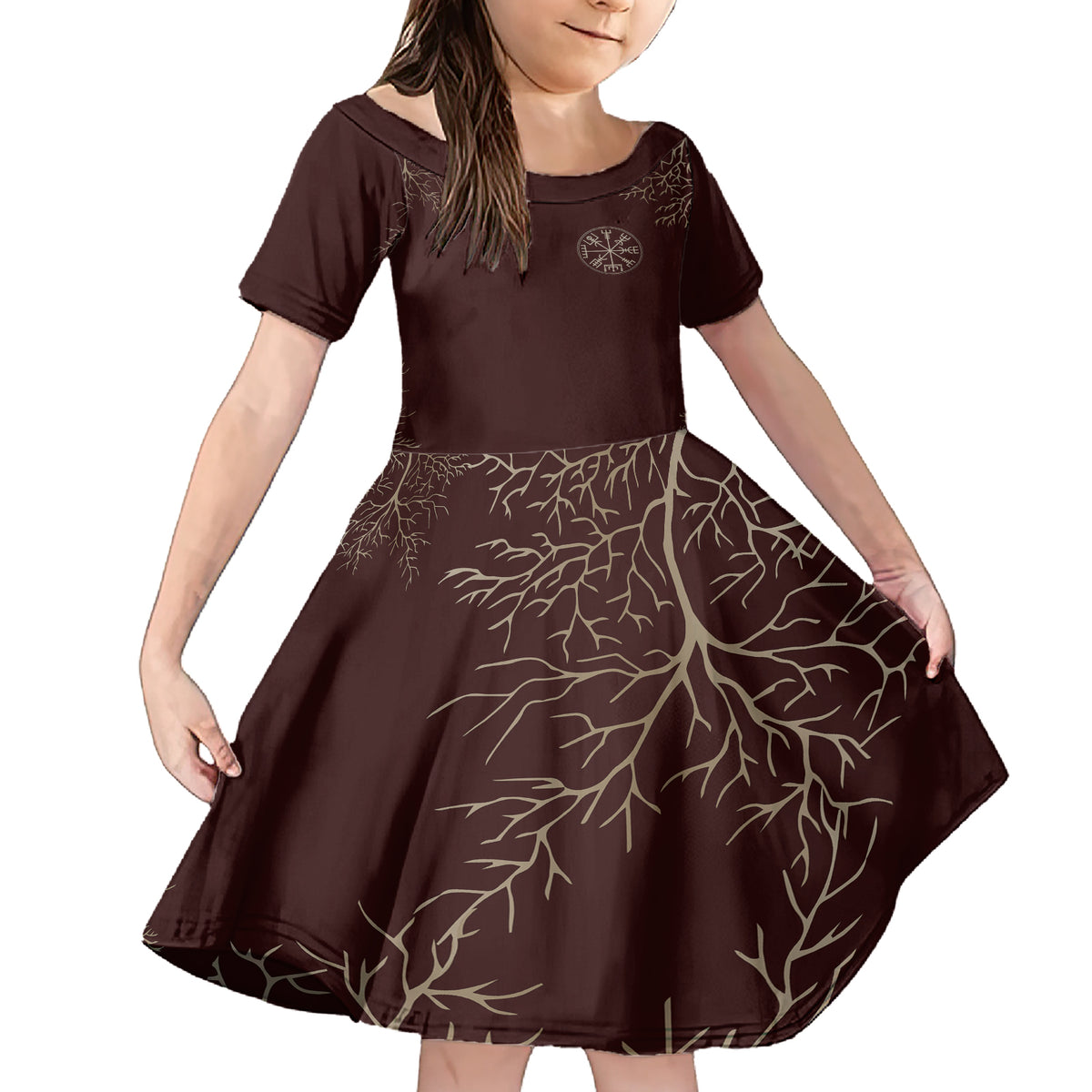 Viking Family Matching Short Sleeve Bodycon Dress and Hawaiian Shirt Yggdrasil Pattern And Ancient Rune - Wonder Print Shop