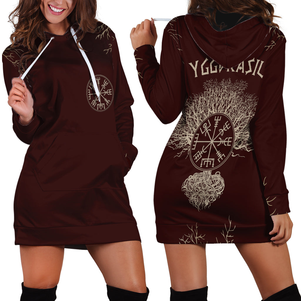 Viking Hoodie Dress Yggdrasil Pattern And Ancient Rune - Wonder Print Shop