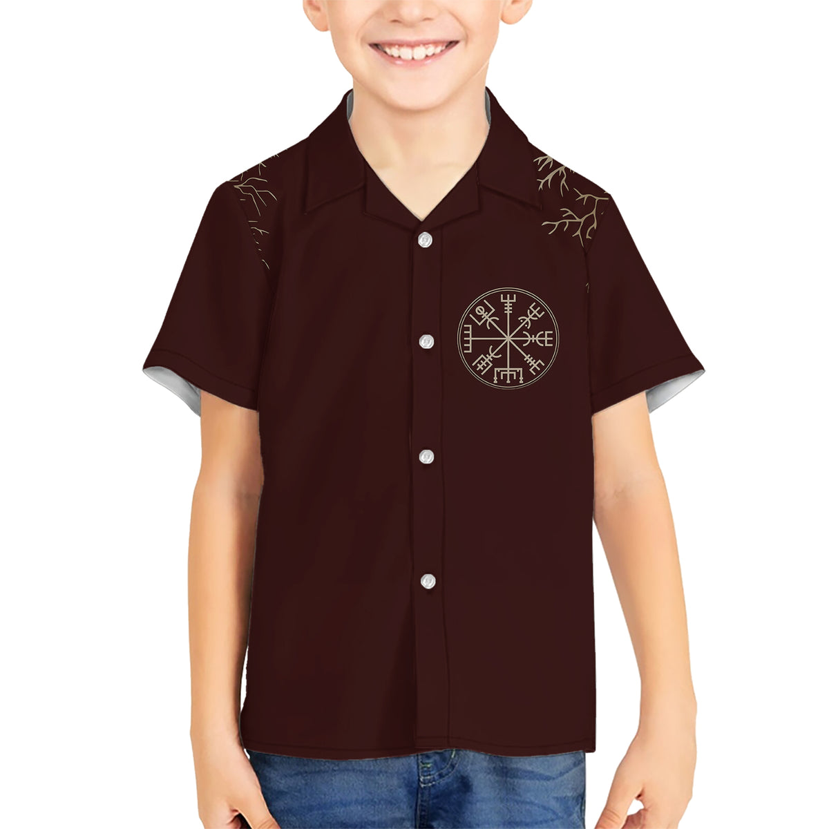 Viking Kid Hawaiian Shirt Yggdrasil Pattern And Ancient Rune - Wonder Print Shop