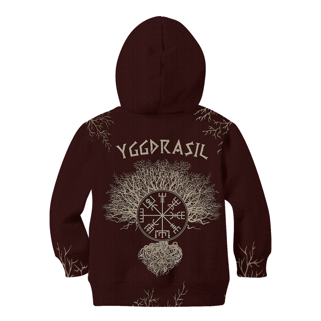 Viking Kid Hoodie Yggdrasil Pattern And Ancient Rune - Wonder Print Shop