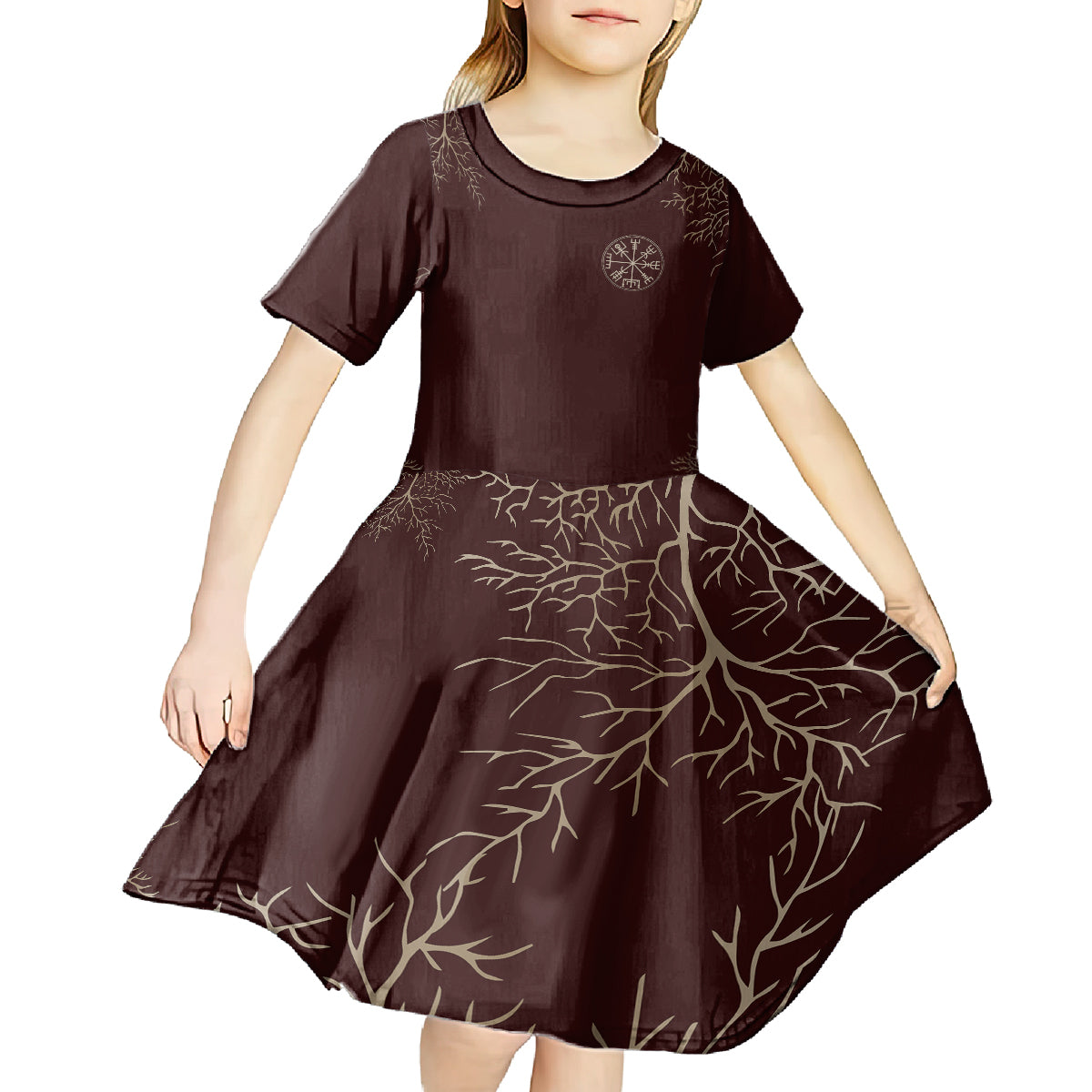 Viking Kid Short Sleeve Dress Yggdrasil Pattern And Ancient Rune - Wonder Print Shop