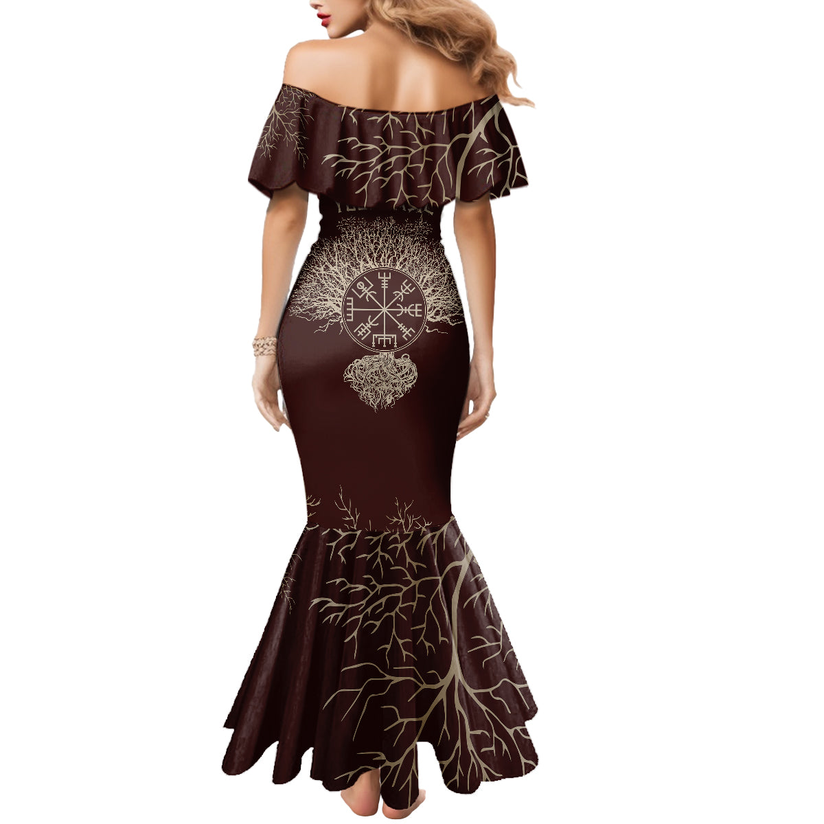 Viking Mermaid Dress Yggdrasil Pattern And Ancient Rune - Wonder Print Shop