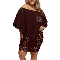 Viking Off Shoulder Short Dress Yggdrasil Pattern And Ancient Rune - Wonder Print Shop