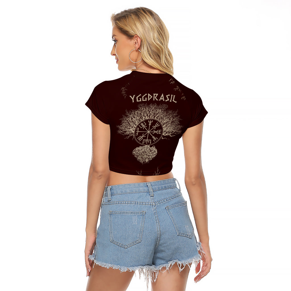 Viking Raglan Cropped T Shirt Yggdrasil Pattern And Ancient Rune - Wonder Print Shop