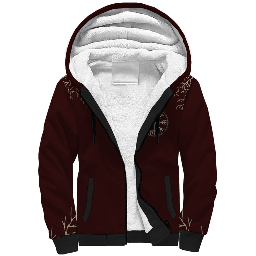 Viking Sherpa Hoodie Yggdrasil Pattern And Ancient Rune - Wonder Print Shop