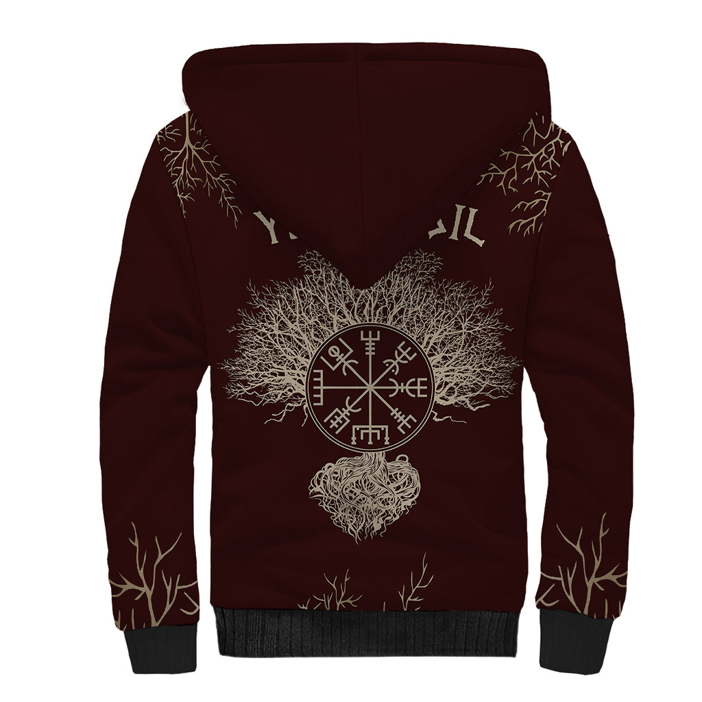 Viking Sherpa Hoodie Yggdrasil Pattern And Ancient Rune - Wonder Print Shop