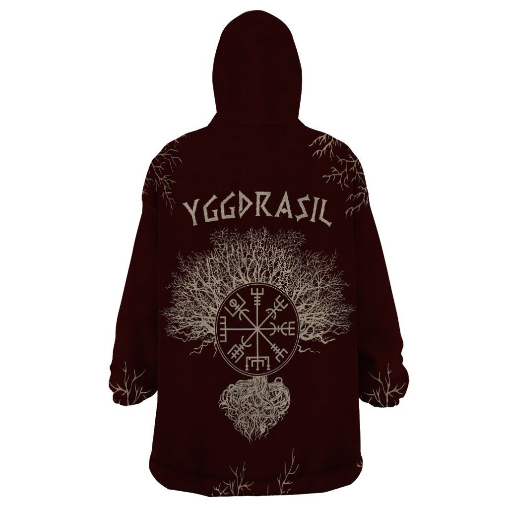 Viking Wearable Blanket Hoodie Yggdrasil Pattern And Ancient Rune - Wonder Print Shop
