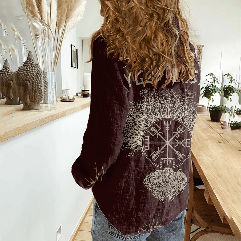 Viking Women Casual Shirt Yggdrasil Pattern And Ancient Rune - Wonder Print Shop