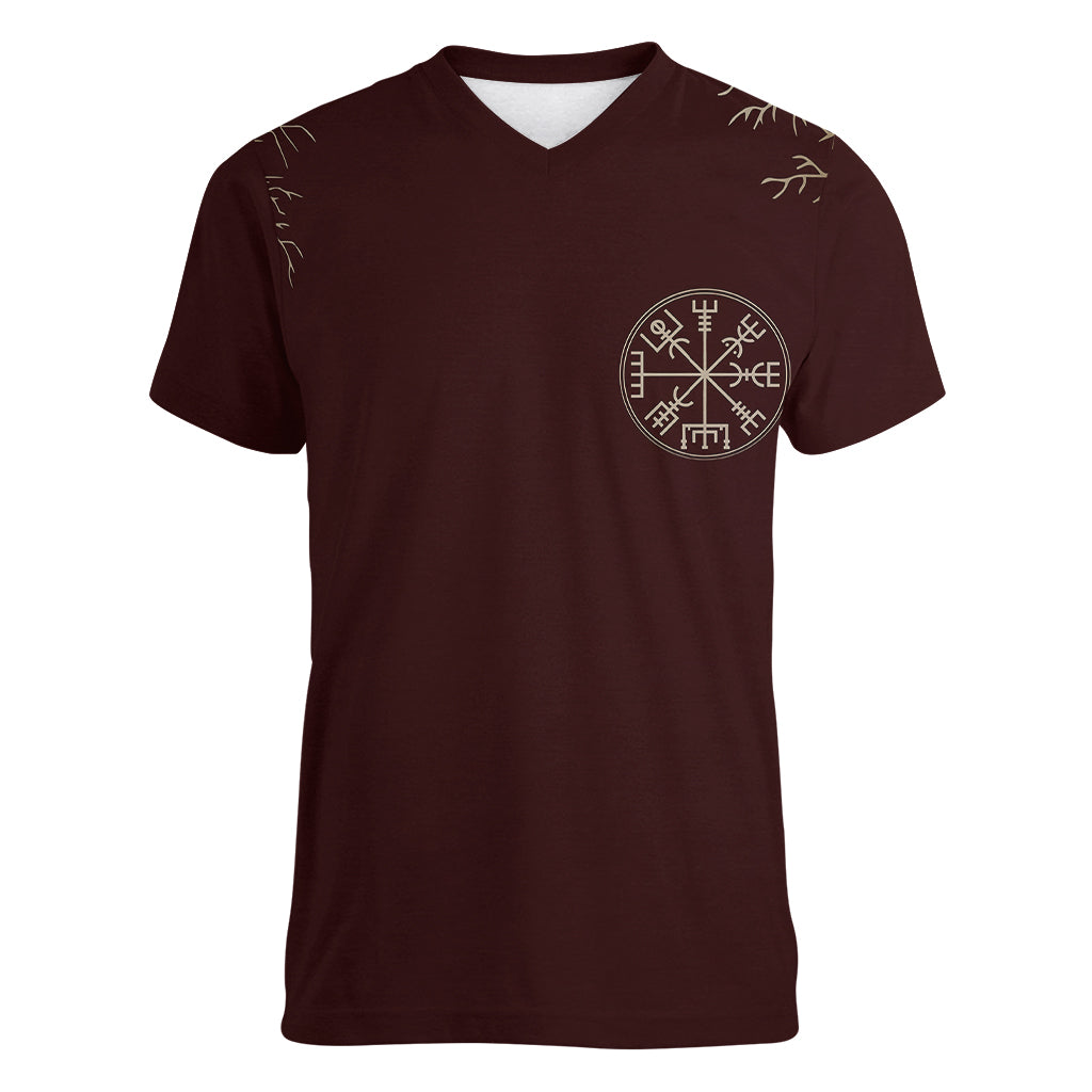 Viking Women V Neck T Shirt Yggdrasil Pattern And Ancient Rune - Wonder Print Shop