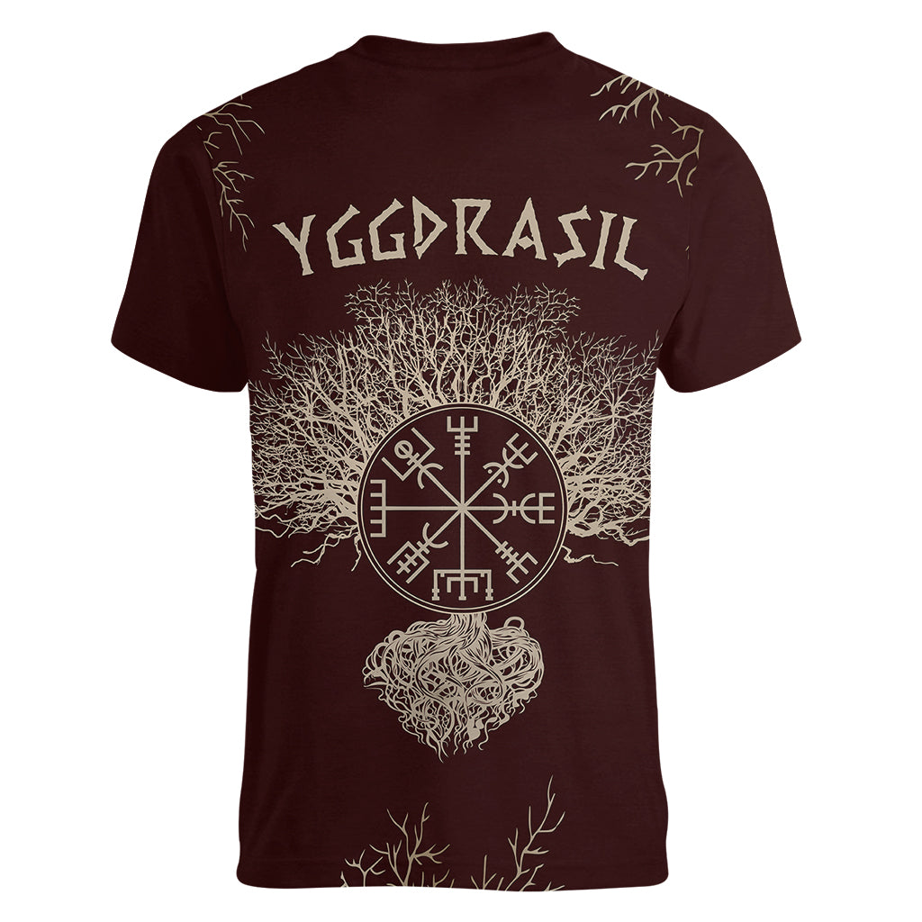 Viking Women V Neck T Shirt Yggdrasil Pattern And Ancient Rune - Wonder Print Shop
