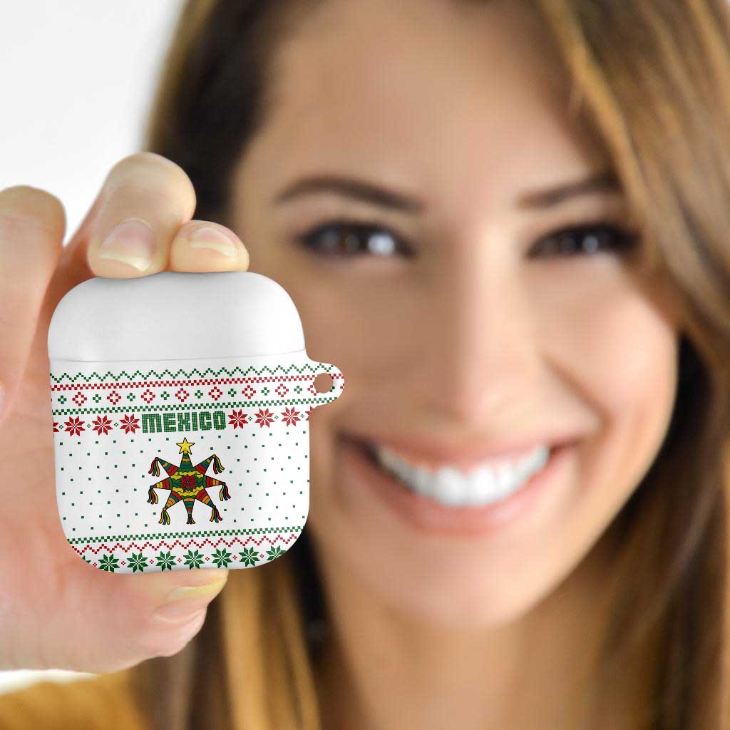 Mexico Christmas AirPods Case with Piñata Star Design and Red Green Snowflake Pattern - Wonder Print Shop