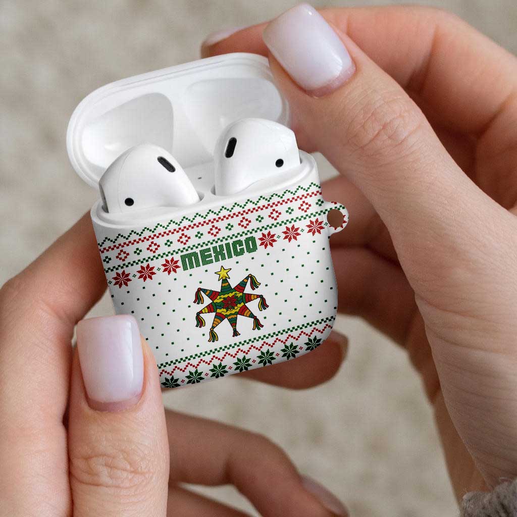 Mexico Christmas AirPods Case with Piñata Star Design and Red Green Snowflake Pattern - Wonder Print Shop