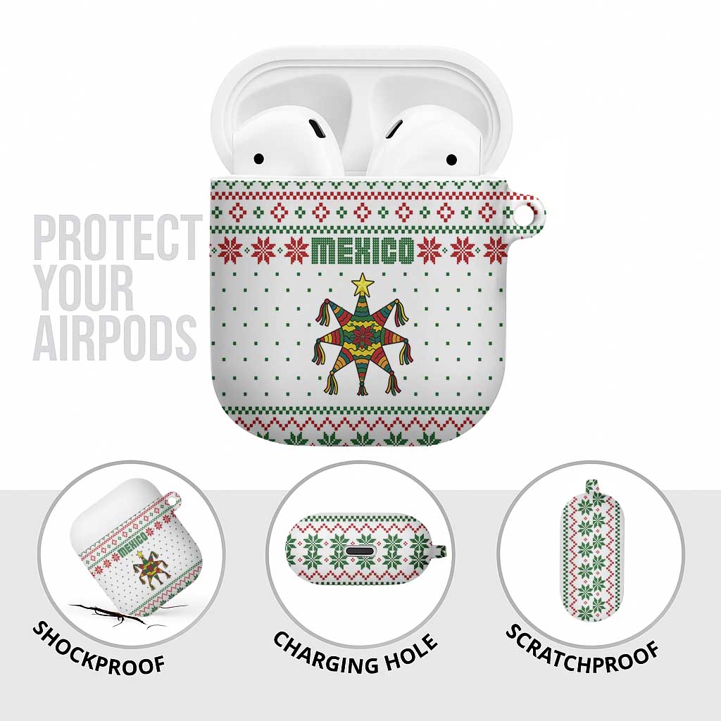 Mexico Christmas AirPods Case with Piñata Star Design and Red Green Snowflake Pattern - Wonder Print Shop