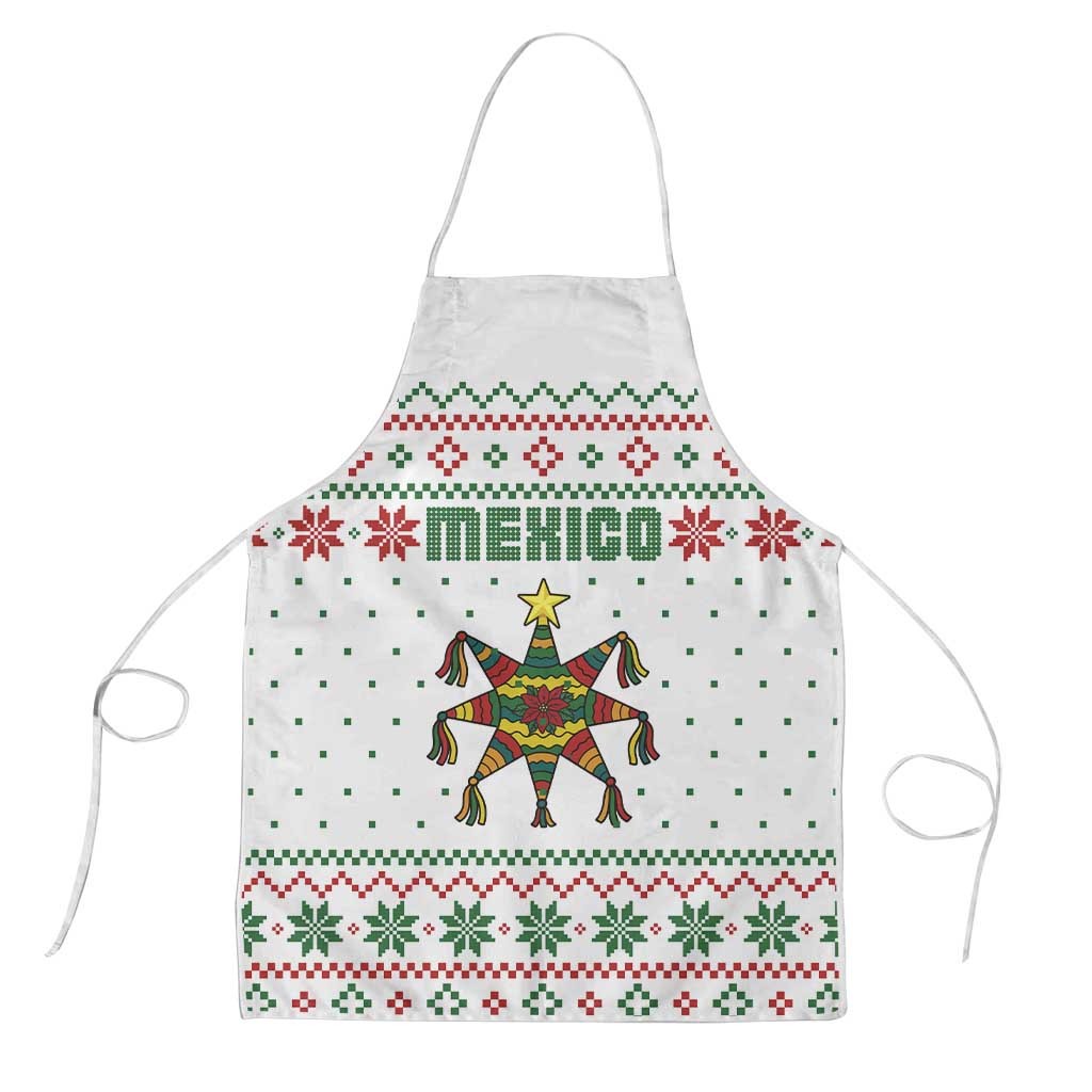 Mexico Christmas Apron with Piñata Star Design and Red Green Snowflake Pattern - Wonder Print Shop