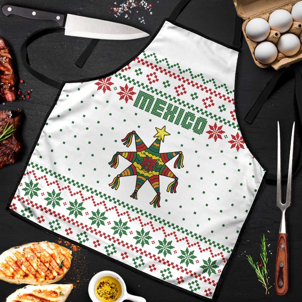 Mexico Christmas Apron with Piñata Star Design and Red Green Snowflake Pattern - Wonder Print Shop