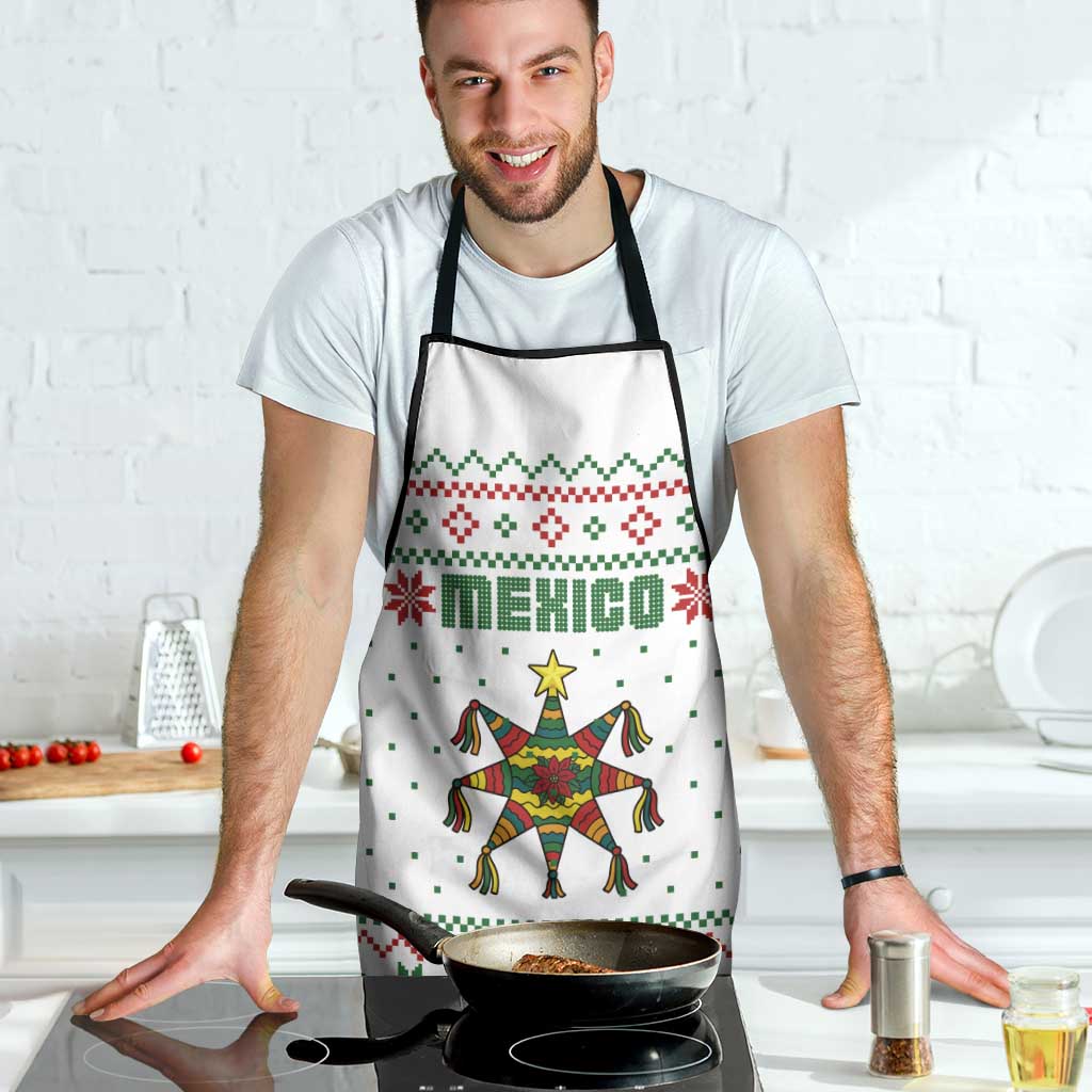 Mexico Christmas Apron with Piñata Star Design and Red Green Snowflake Pattern - Wonder Print Shop